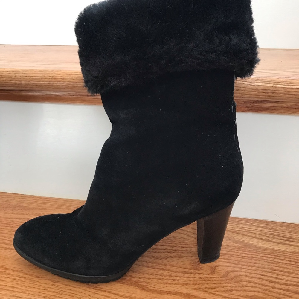 Aquatalia high heel suede black fur boots booties
